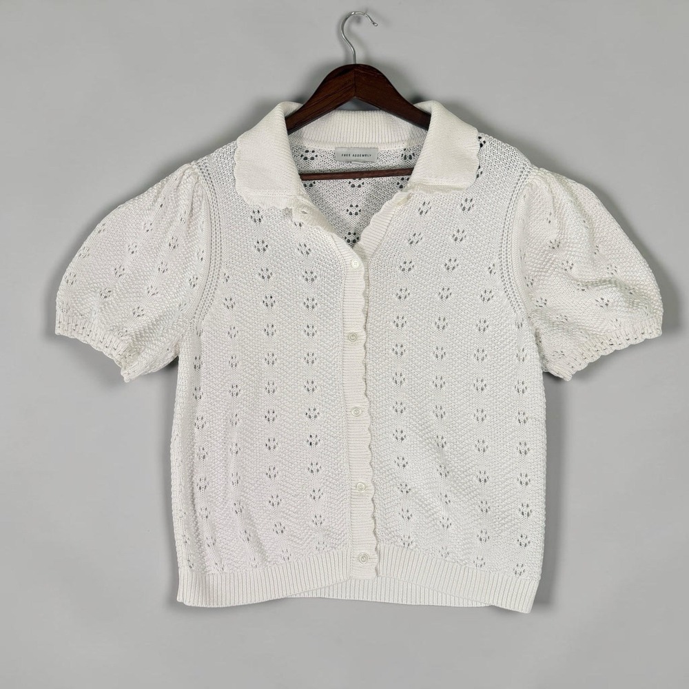 Free Assembly Pointelle Knit Button Front Cardigan Cottagecore Twee Sz L